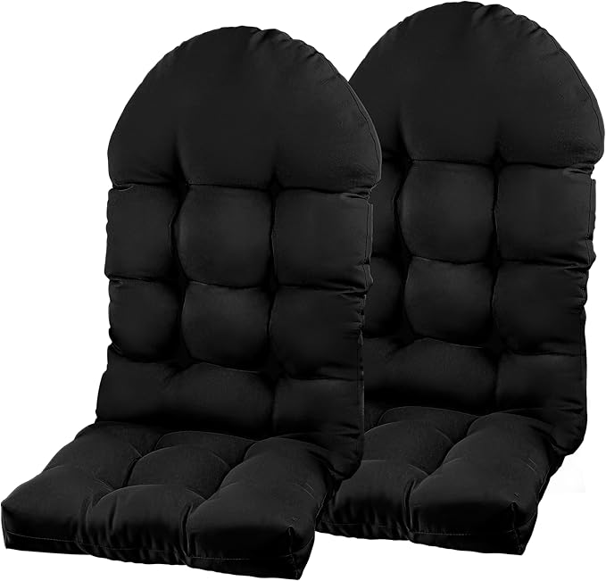 Large Adirondack Chair Cushion, Rocking Chair Cushion 50x20.8x4 inch, High Back Patio Cushions of Upper and Lower with Ties, Sunscreen and Fade-Resistant (Black, 2)