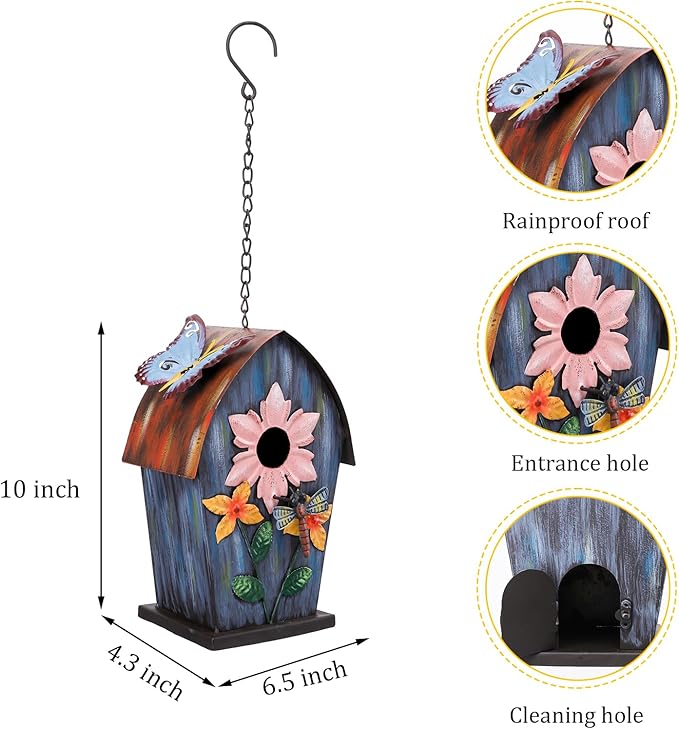 Yinns Metal Bird Houses for Outside Hanging,Wild Bird House Outdoor, Decorative Birdhouse for Home Garden Decor