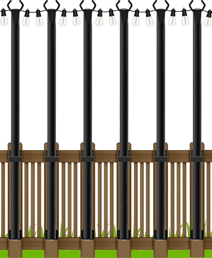LETIANPAI 6 Pack String Light Poles,5 Ft Metal Poles with Fence Bracket for Outdoor String Lights,Outdoor Light Poles with Fork,Poles/Post/Stand for Outside