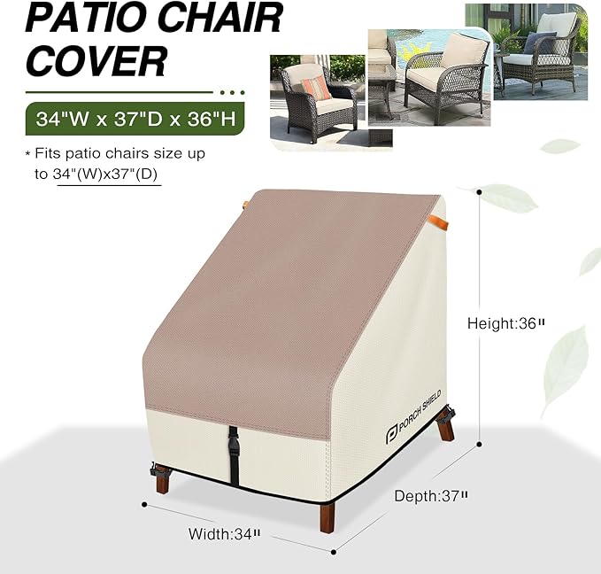 Porch Shield Patio Chair Covers - Waterproof Outdoor Lounge Deep Seat Adirondack Chair Cover - 34W x 37D x 36H inch, Light Tan & Khaki