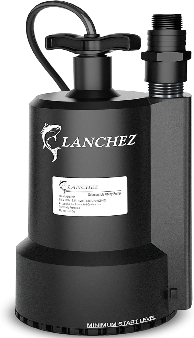 Lanchez Sump Pump, 1/2 HP 2450GPH Submersible Water Pump, Utility Pump Thermoplastic Portable Electric Transfer Pump for Hot Tub Swimming Pool Basement Garden Pond Tubs Draining with 10FT Cord