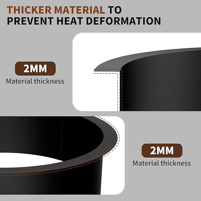 Outdoor Smokeless Fire Pit Ring Insert,36 Inch Inner|42 Inch Outer Diameter, Heavy Duty Metal Round Fire Ring for Outside Wood Burning, Black