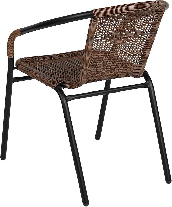 Flash Furniture Lila 3-Piece 28" Square Indoor/Outdoor Patio Table and Chairs Set, Glass Metal Bistro Table and 2 Stacking Rattan Chairs, Brown