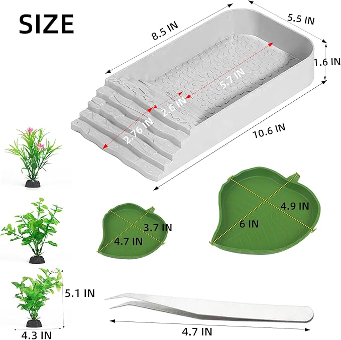 3 PCS Reptile Water Dish, Leaf Reptile Water Bowl, Amphibians Habitat Yellow Tortoise Water Dish with Climbing Ramp for Turtle, Gecko, Snake, Bearded Dragon, Lizard