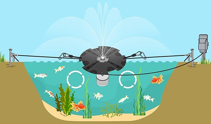 HQUA-FS01 110V, 1/2HP, OD(φ) 32” Large Pond Floating Fountain with 13000 GPH Fountain Pump, 100’ Power Cord, Two Spray Patterns 32'×12' and 18'×6'