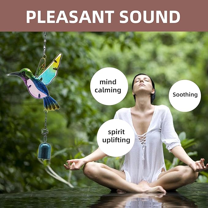 Wind Chimes Hummingbird, Garden Small Wind Chime for Home, Party, Festival Decor, Glass Garden Valentines Day Gift Decoration Indoor/Outdoor, Lifelike Hummingbird Bell Deep Tone Style