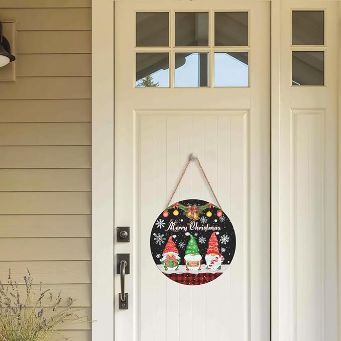 Xmas Gnomes Front Door sign for Outdoor Sign Merry Christma Door Hanger Snow Winter Holiday Yard Signs Hanging Porch Garden Decor