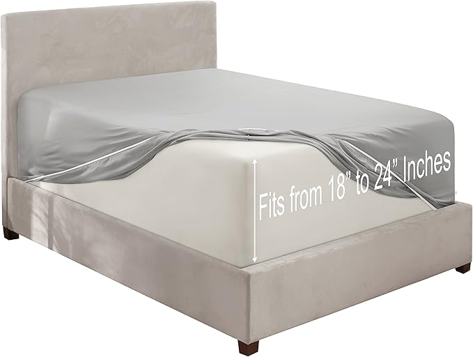 Clara Clark Fitted Sheet, Extra Deep Pocket Fits Deep Mattress, Luxury Soft Fitted Sheet Only, Full - Extra Deep Silver Gray