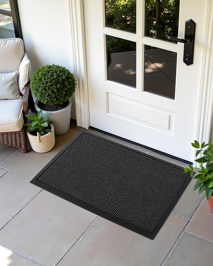Color&Geometry High Stretch Elastic Silk Doormat, Large Front Door Mat Outside Entrance, Outdoor Door Mat for Patio,Quick-Dry & Heavy-Duty, Non-Slip Rubber Large Doormat, 36"x60" Black Grey