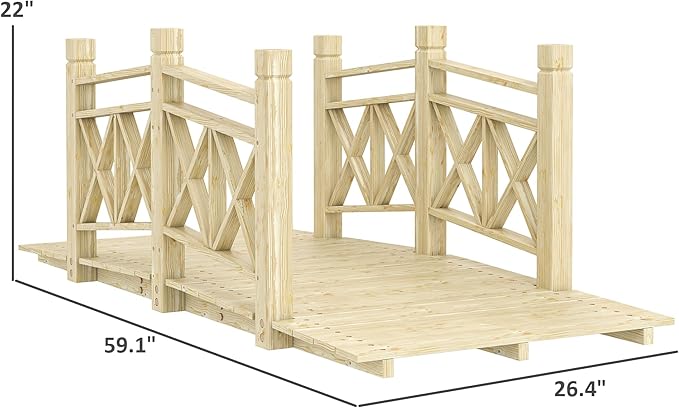 Outsunny 5 ft. Wooden Garden Bridge with Safety Rails, Backyard Bridge Footbridge for Ponds, Creeks, Streams, Nature Wood