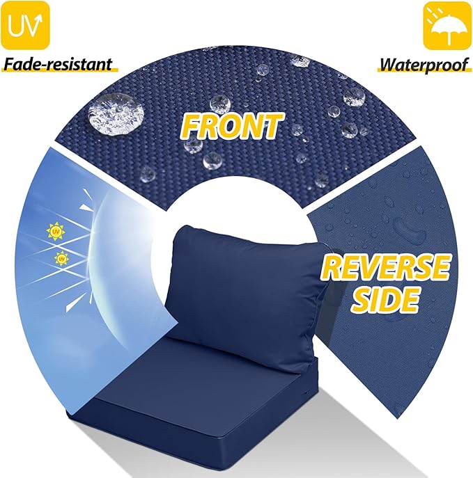 AAAAAcessories Outdoor Seat Cushions for Chairs, Fade-Resistant, Waterproof Patio Furniture Replacement Cushions, 21" x 19" x 3" + 21" x 19", Set of 4, Navy Blue