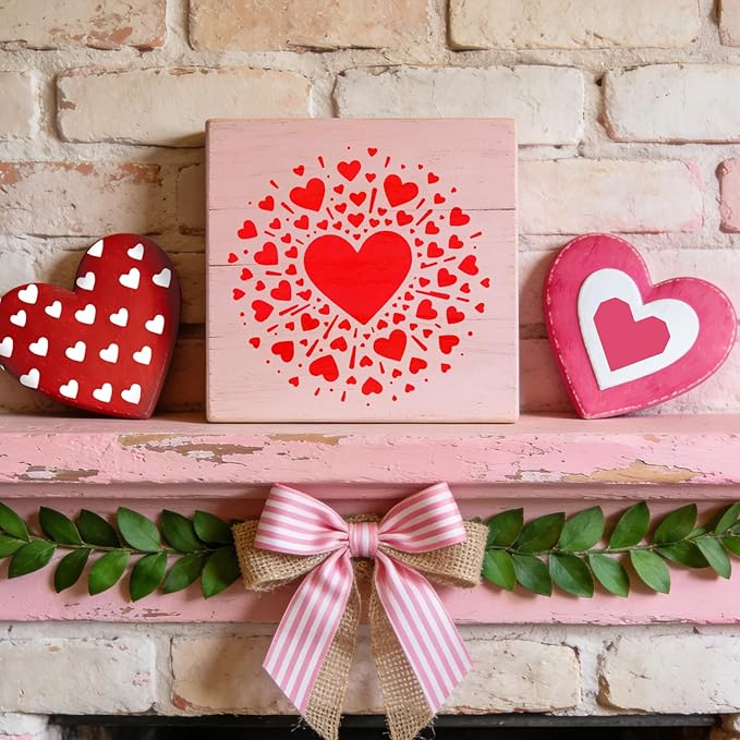 30 Pcs Heart Stencils, Reusable Love Geometric Stencils for Painting on Wood Floor Wall Rock Garden Furniture Canvas Scrapbook Paper Fabric Pillows Card Making DIY Home Decor