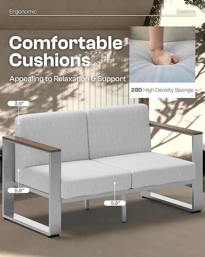 2 Pieces Outdoor Aluminum Armchair, Modern Patio Patio Furniture with Wide Seat and Thick Cushions, All-Weather Oversized Couch for Deck, Porch