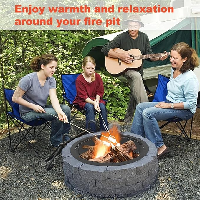 Koutemie Outdoor Smokeless Fire Pit Ring Liner 32-Inch Outer/28-Inch Inner Diameter, Heavy Duty Solid Metal Steel Round Firepit Rim Insert for Outside DIY Campfire Ring Above or In-Ground, Black