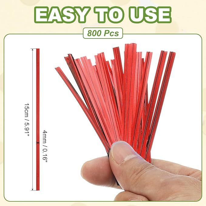 PATIKIL Bag Twist Ties 6 Inch, 800 Pcs Metallic Bread Ties for Treat Plastic Bags Gift Wrapping Candy Coffee Bag Plant Party Cake Favor, Red
