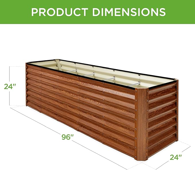 Best Choice Products 8x2x2ft Raised Outdoor Metal Garden Bed, Deep Root Box Planter for Vegetables, Flowers, Herbs, 240 Gallon Capacity, 100% Non Toxic Materials - Wood Grain