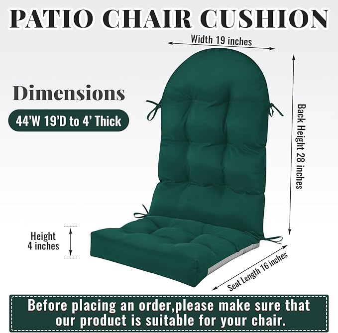 Geelin 2 Pcs Adirondack Chair Cushion High Back Patio Rocking Chair Cushion 44 x 19 x 4 Inch Tufted Weather Resistant Fade Resistant Seat for Patio Rocking Seat