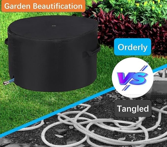 Garden Hose Holder Standing Bag, Water Hose Holder Pot Bag for Outside, with Hose Entry Hole; Drainage & Breathable Holes; Small Tool Storage Pocket (black)
