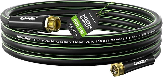 RAINPOINT Short Garden Hose 15ft x 5/8", Water Hose Heavy Duty, Flexible, Lightweight Durable Hybrid Hose with Swivel Handle for Yard, Car Wash, Pets, No Kink, Male to Female Fittings