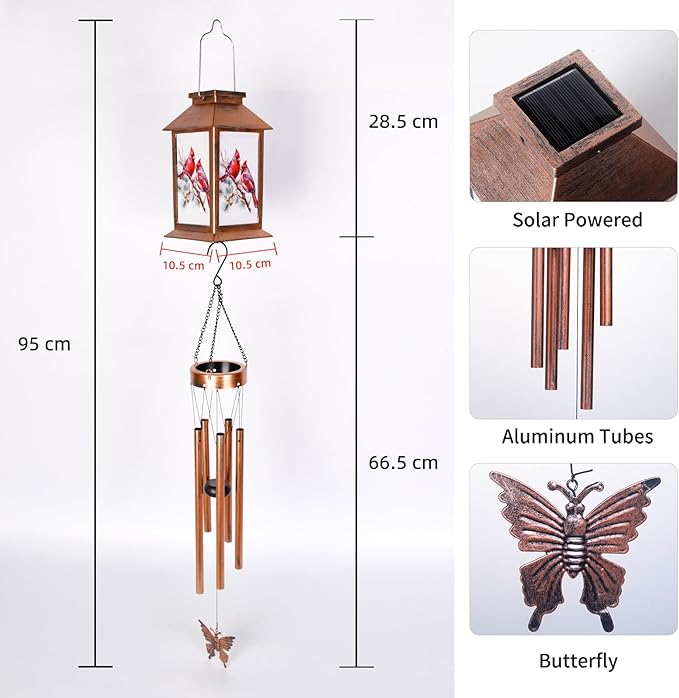 Cardinals Decorative Mobiles Gifts, Solar Cardinals Wind Chimes, Gifts for Mom, Women, Grandma, Garden Courtyard Lawn Decoration, Thanksgiving Gift, Decor Gift for Christmas and New Year