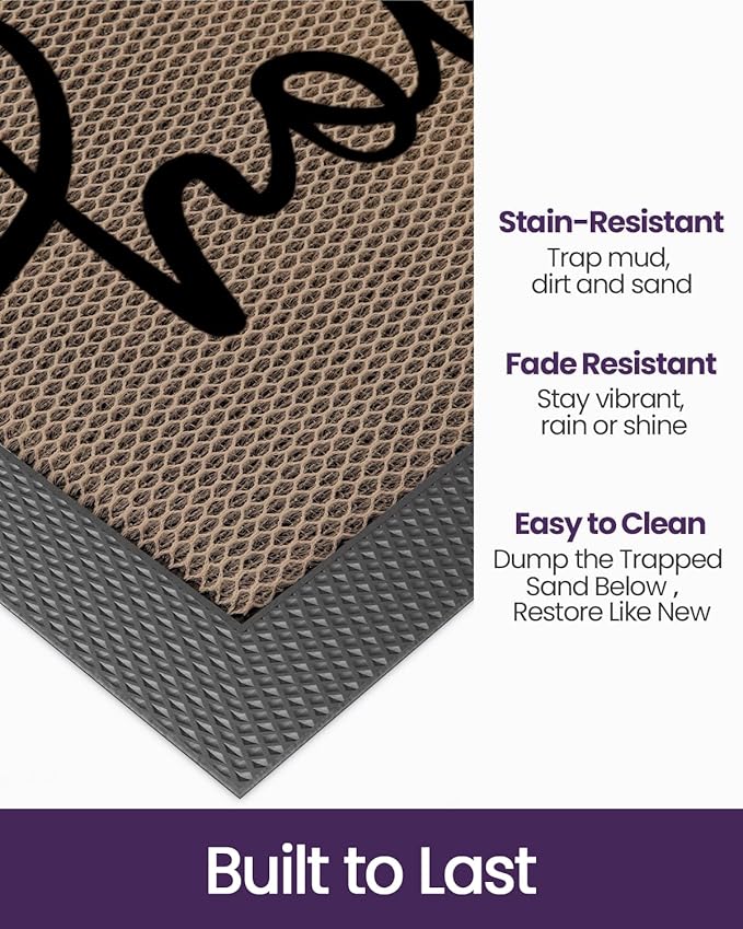 DEXI Front Door Mat Outside Entrance 17x30, Non Slip Dirt Trapper Doormat for Entryway, Heavy Duty Low Profile Floor Entry Mats Inside Decorative, Home Brown