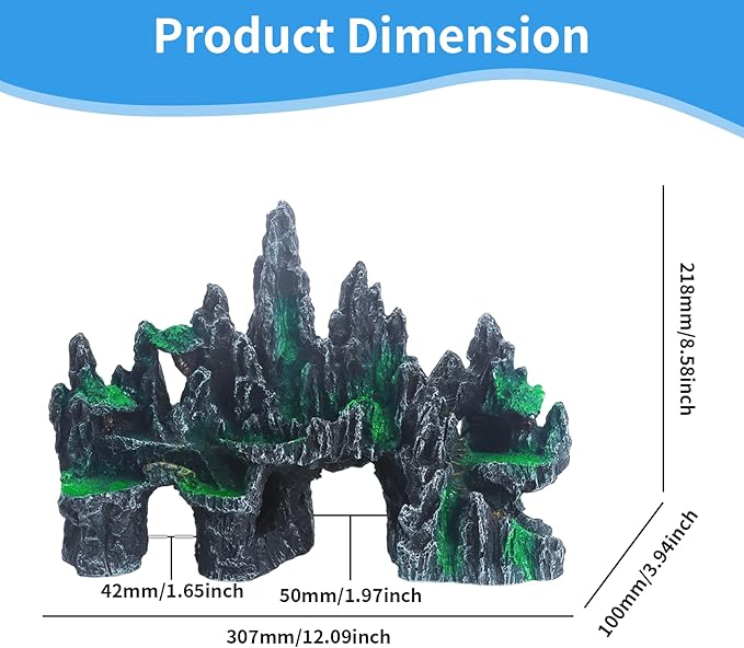 Saim Large Aquarium Rock Decorations, Mountain Ornament Fish Cave Bridge, Fish Tank Aquascape Model for Gold Fish, Betta Cichlids Hideaway Cave Hideout (12.09x3.94x8.58inch)
