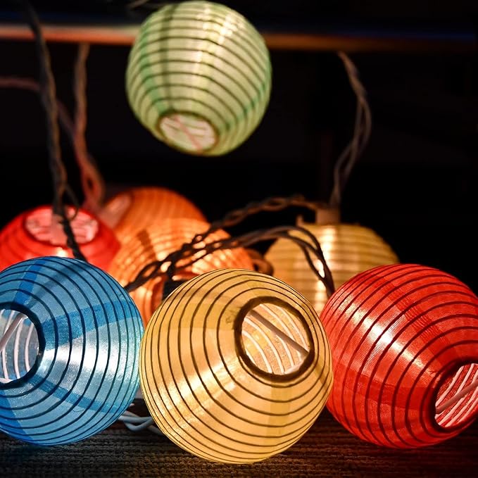 SUNSGNE Lantern String Lights, 8.5FT Indoor Lantern Christmas Lights with 10 LED Colorful Lanterns for Home Patio Party Wedding Bistro Indoor Bedroom Decoration