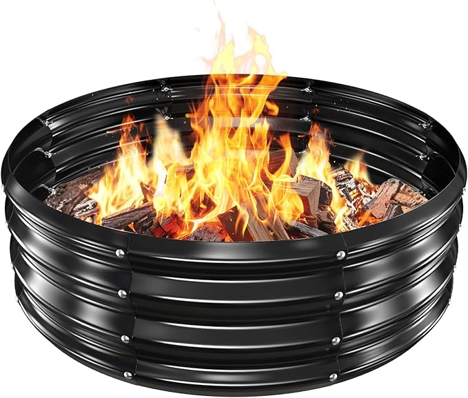 Metal Fire Pit Ring/Bonfire Fire Ring- 3 FT Diameter, 0.8 MM Thick,1 ft High, Durable and Stylish for Outdoor Fire Pits,Patios and Camping (Black, 3X3X1 ft)