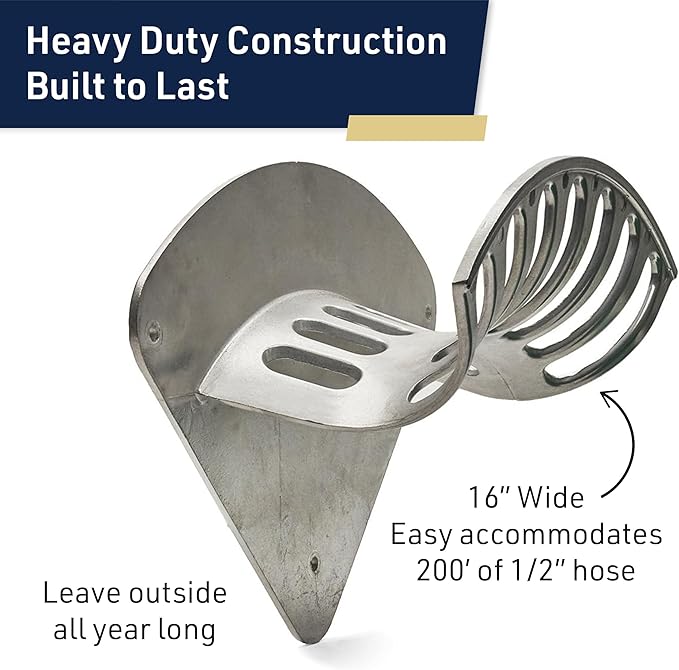 Hose Holder - Heavy Duty Aluminum Water Hose Hanger Wall Mount - Garden Hose Reel for 200ft 1/2" Hoses - Water Hose Holder - Hose Rack for Outside by Kings County Tools
