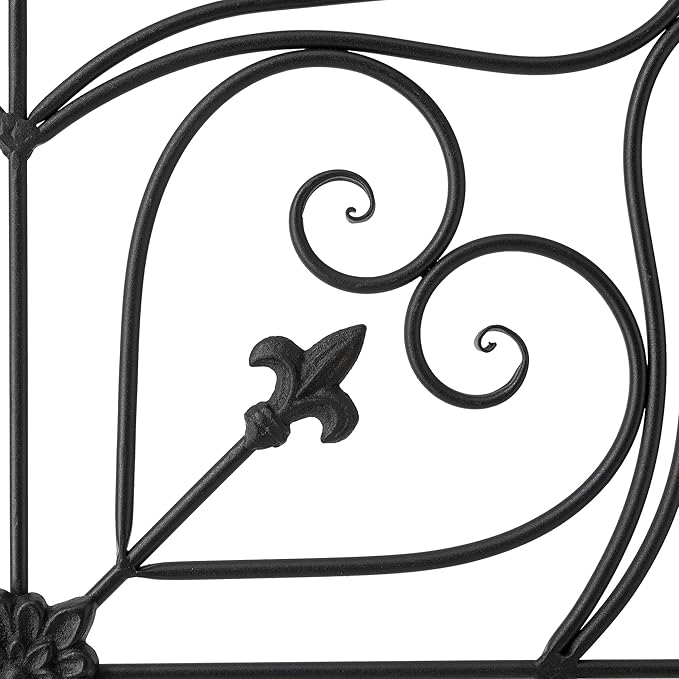 Glitzhome Vintage Wall Decor, Black Artistic Beauty Metal Garden Ornament Powder-Coated Matte Black Finish Charming Fleur-de-lis Outdoor Indoor Decoration