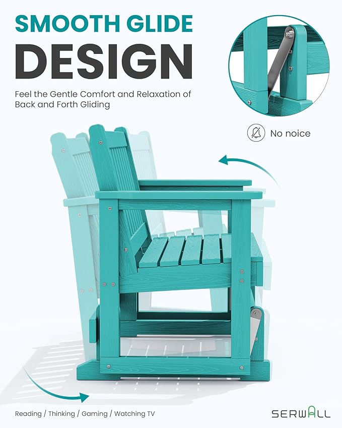 SERWALL Outdoor Glider Bench Set of 4, HDPE Weather-Resistant Swinging Bench for Backyard Garden Porch, Aruba
