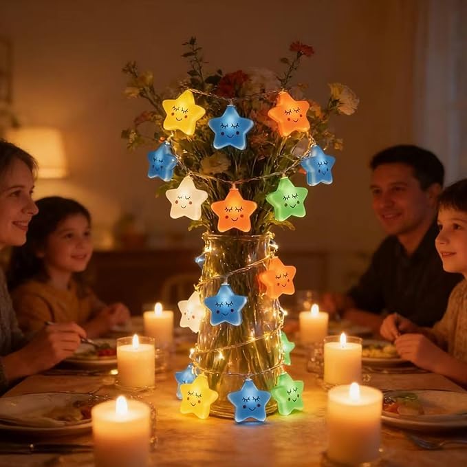 Star Cloud Rainbow Fairy Lights 9.8FT 20 LED Lights ，Warm White Fairy String Lights for Holiday Party Bedroom Wedding Garden Decoration (Colored Stars, 9.8FT)