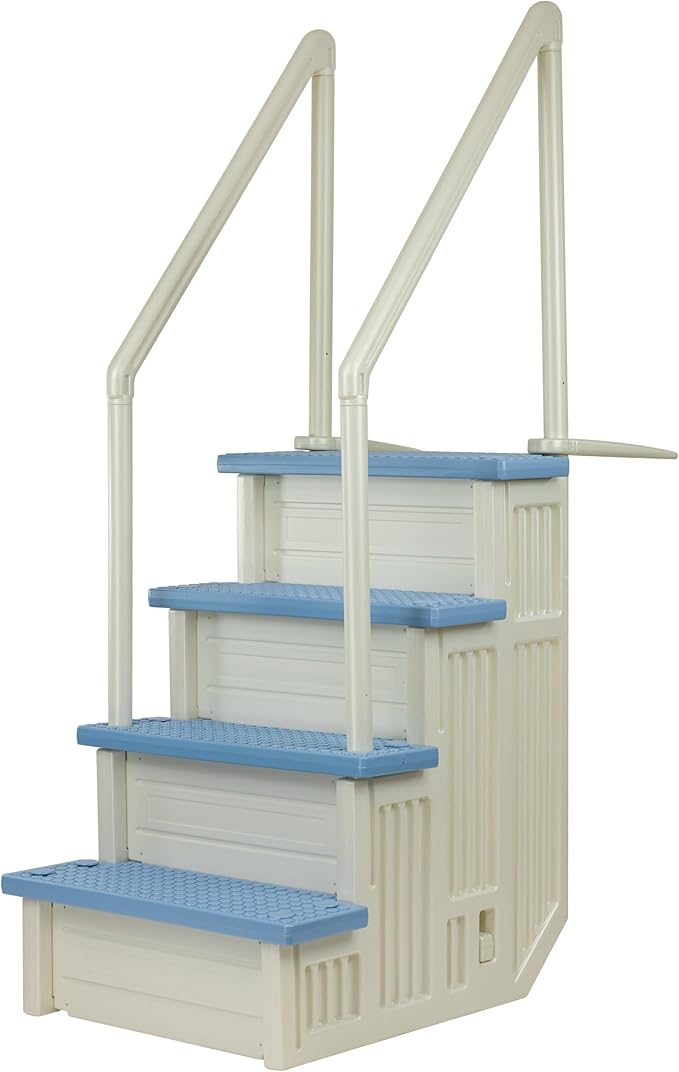 Aqua Select Anti-Slip in-Pool Steps | Pearl White/Tranquil Blue Steps | for Above Ground Swimming Pools | Can Mount to Decks 48" to 54" H | Safety Stairs Capacity Up to 350 lbs