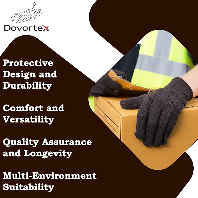 Brown Jersey Gloves – Large, US Clute Pattern with Knit Wrist Cuff, Jersey Gloves for Men (2 Pairs and 12 Pairs)