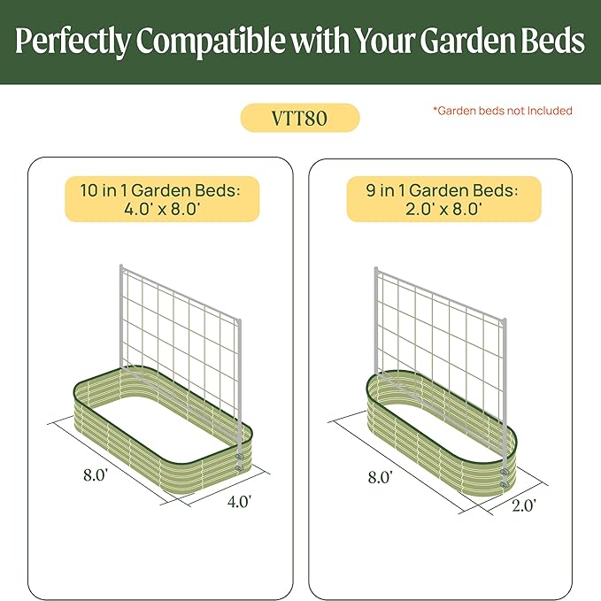 Vego Garden Metal Frame Cucumber Tomato Trellis, Garden Trellis for Climbing Plants Like Cucumber Beans Tomatoes & Vines, 8.0ft Long Metal Trellis for Raised Garden Beds
