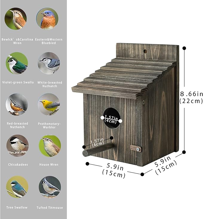 Bird House for Outside with Predator Guard, Nesting Box Birdhouse for Outdoor Wild Bird Watching, Royal Blue