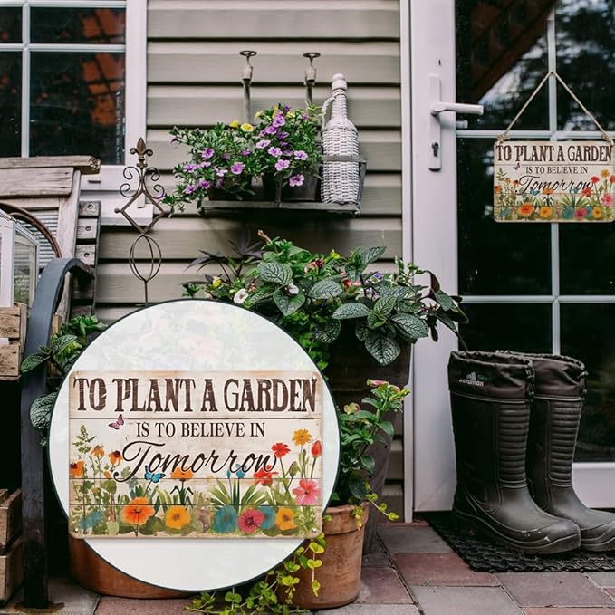 Spring Decorations Spring Wall Decor Vintage Tin Signs, To Plant A Garden Is To Believe In Tomorrow, 8x12 Inch Garden Signs