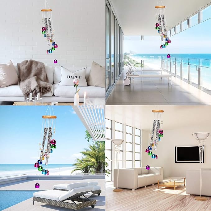 Colorful Wind Chimes for Outside with 4 Aluminum Tubes Comes with 11 Bells for Home Garden Yard Patio Decor