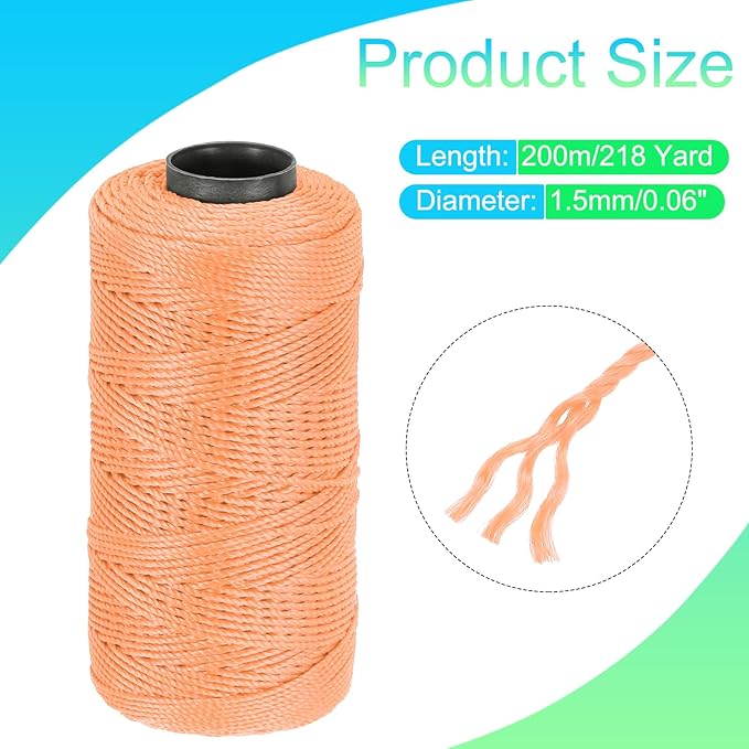 MECCANIXITY Nylon String 3 Strands Twisted Mason Line 1.5mm x 218 Yards Nylon Twine String for DIY Projects, Home Improvement, Gardening, Gift Wrapping, Christmas Party Supplies, Pink
