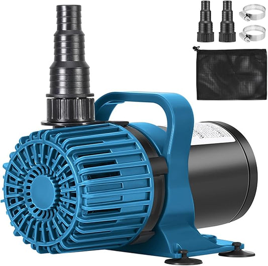 1600GPH Pond Pump for Outdoor Ponds and Water Garden, 180° Adjustable Flow Direction, 100W Ultra-Quiet Fountain Pump with 20ft Cord & Debris Barrier Bag, Waterfall Pump, UL listed