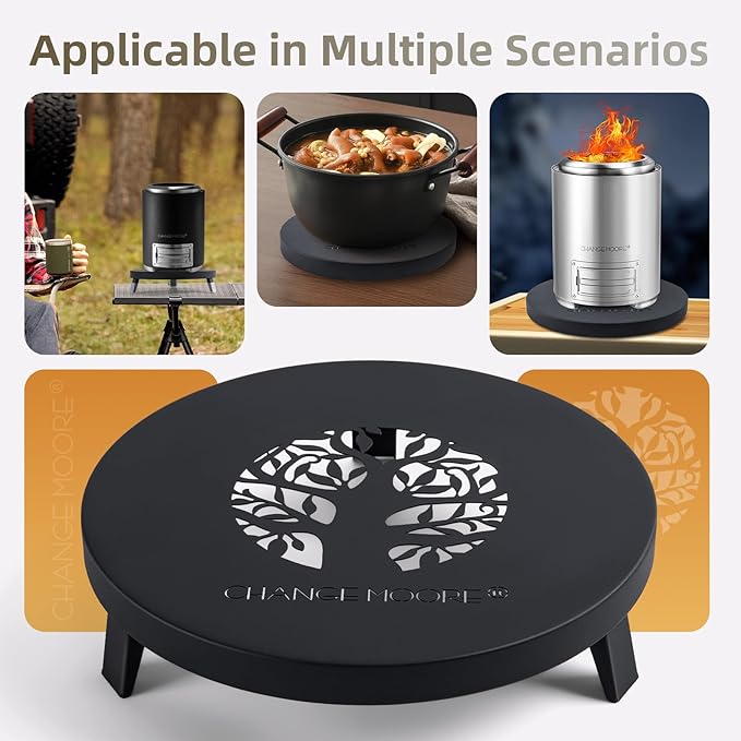 CHANGEMOORE 9.1'' Fire Pit Mat & Heat Resistant Gloves Set, Tabletop Protection with Foldable Stand, Barbecue Heat Resistant Mat for Tabletop Fire Pit, Long Wrist Non-Slip Silicone, up to 300°C