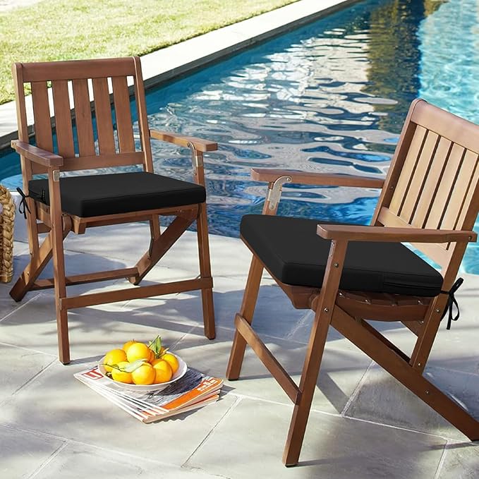 idee-home Outdoor Chair Cushions Set of 4, 17" x 16" Outdoor Seat Cushion Waterproof Patio Furniture with Ties, Dining Chair Pads