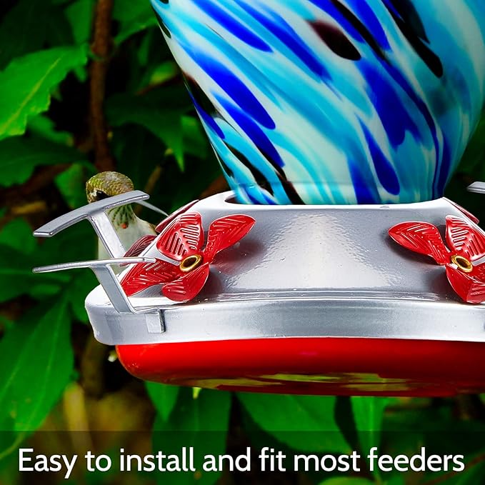Hummingbird Feeder Bottom Base Replacement Parts Set Plastic Outdoors Hummingbird Feeder Bottom Moat Hook Brushes Bird Replacement Accessories Set(Red,10 Pcs)