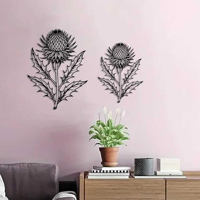 DUOOLN Metal Flowers Wall Art Decor, 2pcs Minimalism Quinoa Flower Hanging Iron Wall Decoration, Modern Plant Potted Art Sculpture Sign, Home Bedroom Bathroom Outdoor Indoor Kitchen Feature Wall