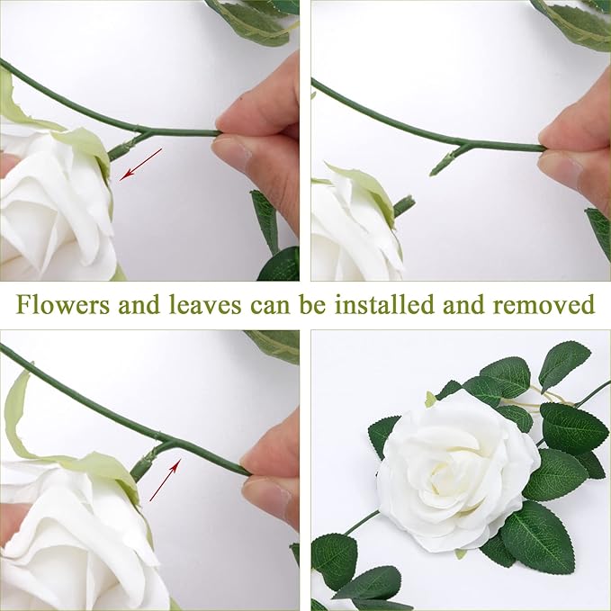 U'Artlines 5 Pack Artificial White Rose Vines Floral Garlands Total 32.5 Ft Fake Vine Silk Flower Garland for Indoor Outdoor Home Wedding Arch Garden Wall Decoration