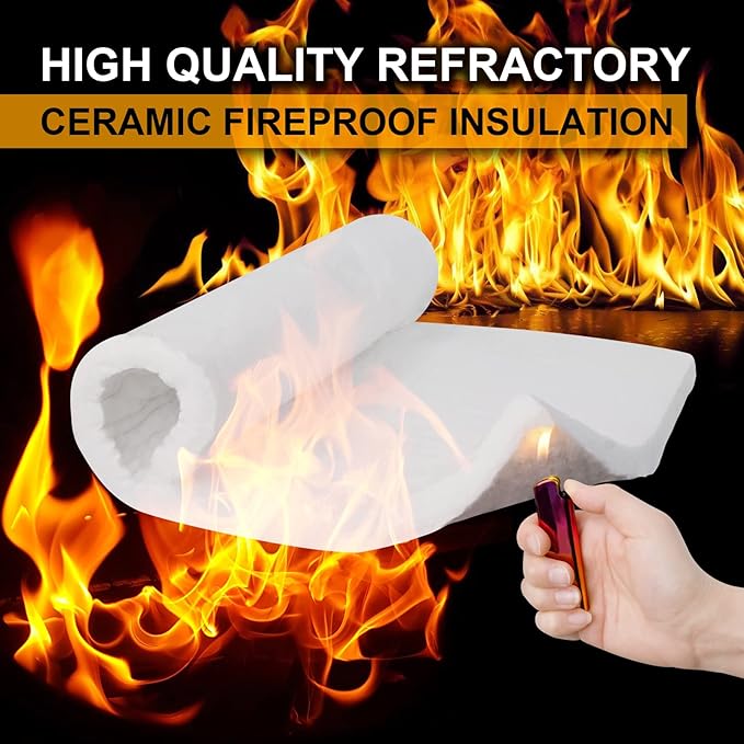 Ceramic Fiber Insulation, 2 Pieces 24"x15.7"x1"Thick, 2600F Fireproof Insulation Blanket for Wood Stove Baffle, Fireplace, Pellet Stove, Chimney, Furnace, Boiler, Pizza Ovens and Forge