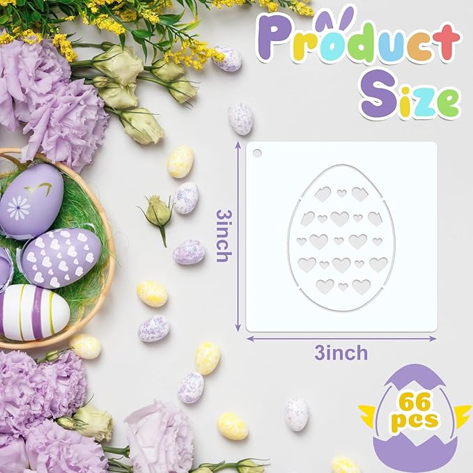 Marspark 66 Pcs Spring Easter Small Stencils for Crafts Reusable 3 Inch Stencils for Painting on Wood DIY Craft Paint Template for Wall Home Decor Card Rock Canvas Drawing Holiday (Bunny Egg)