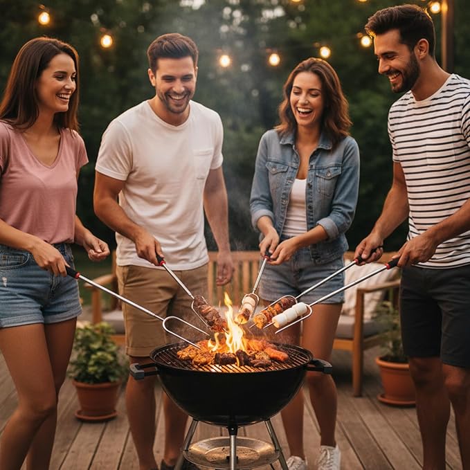 Patelai 8 Pcs Campfire Fire Pit Accessories Include 6 Pcs 25" Smores Sticks for Fire Pit 32" Campfire Poker 25" Fireplace Tong, Roasting Sticks Camping Gear Essentials Hot Dog Fork