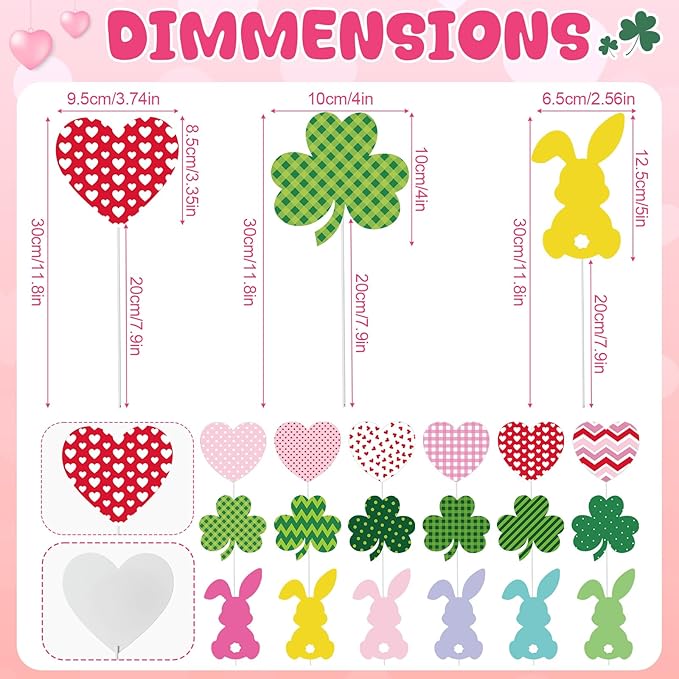 Amyhill 18 Pcs St. Patrick's Day Outdoor Decorations Easter Garden Stakes Outdoor Shamrock Bunny Garden Stakes, Metal St. Patrick's Day Easter Decor, Heart Metal Stake for Patio Lawn Yard Planter Pot