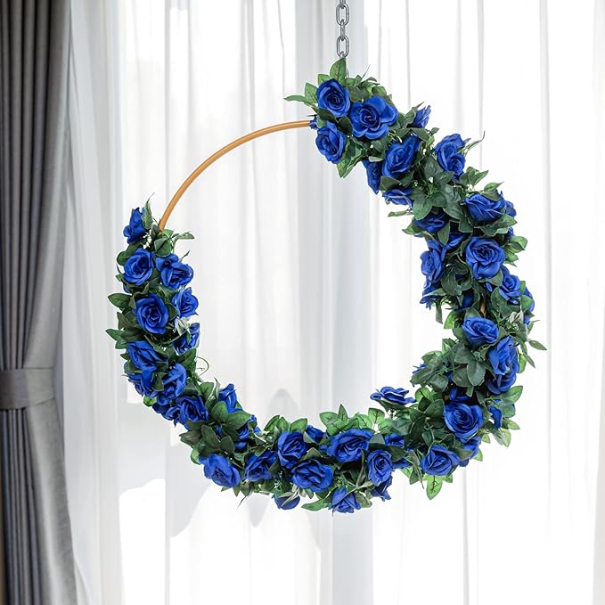 2 Pack (16FT) Artificial Rose Vine Fake Flowers Garland Hanging Silk Rose Ivy Plants Vine for Father's Day,Wedding Arch Party Garden Home Aesthetic Art Décor (Royal Blue)
